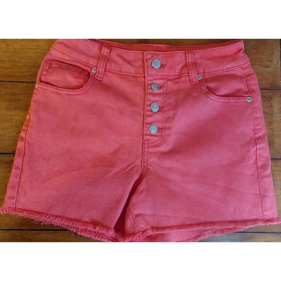 Maurices High Rise Red‎ Denim Shorts Button Fly Women's Size 2 WAIST 26 #233C - Picture 1 of 7